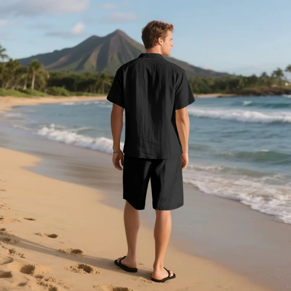 Kai | Men's Sweatsuit Black Short Sleeve Shirt Shorts Set