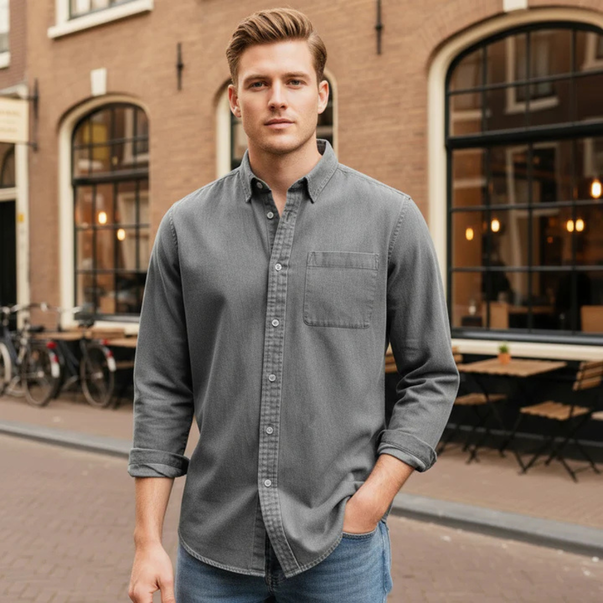 Ash | Men's Denim Shirt Black Long Sleeve Button Up