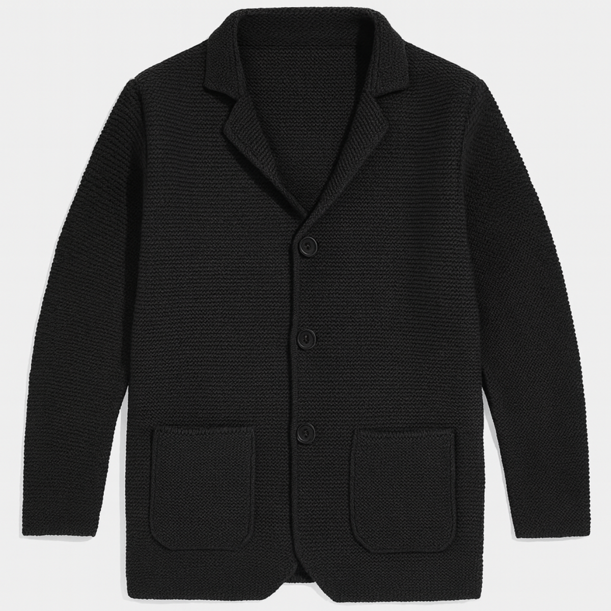 Axel | Men's Knit Blazer Black Cable Knit Button Down