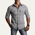 Dama Washington Axel men's ripped denim shirt gray long sleeve - front view