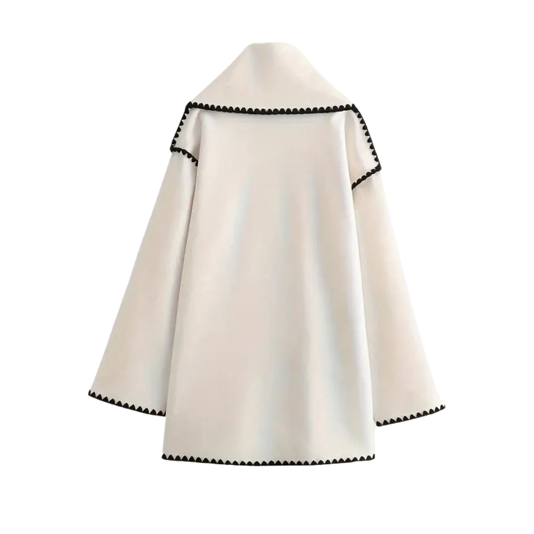 Sable | Women's Wool Coat Cream Black Trim Pocket Detail