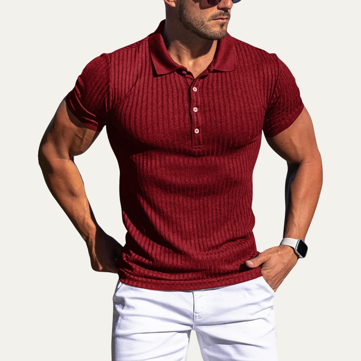 Bryce | Men's Ribbed Polo Shirt Burgundy Short Sleeve