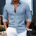 Dama Washington Sage men's striped button up shirt navy white - front view