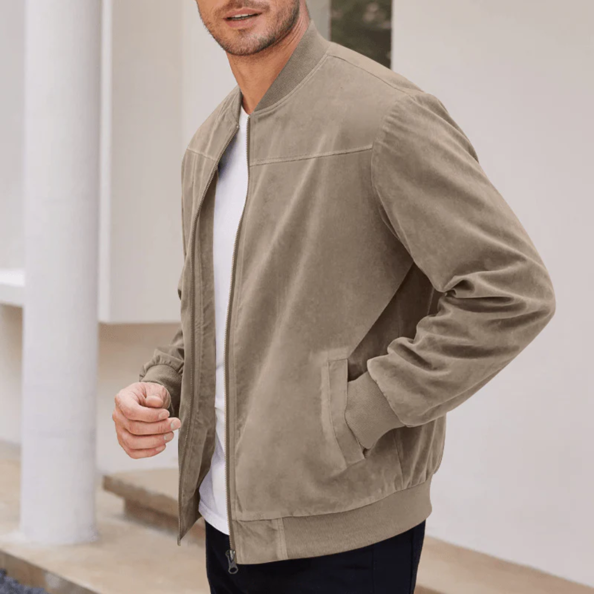 Axel | Men's Casual Suede Bomber Jacket Olive Green
