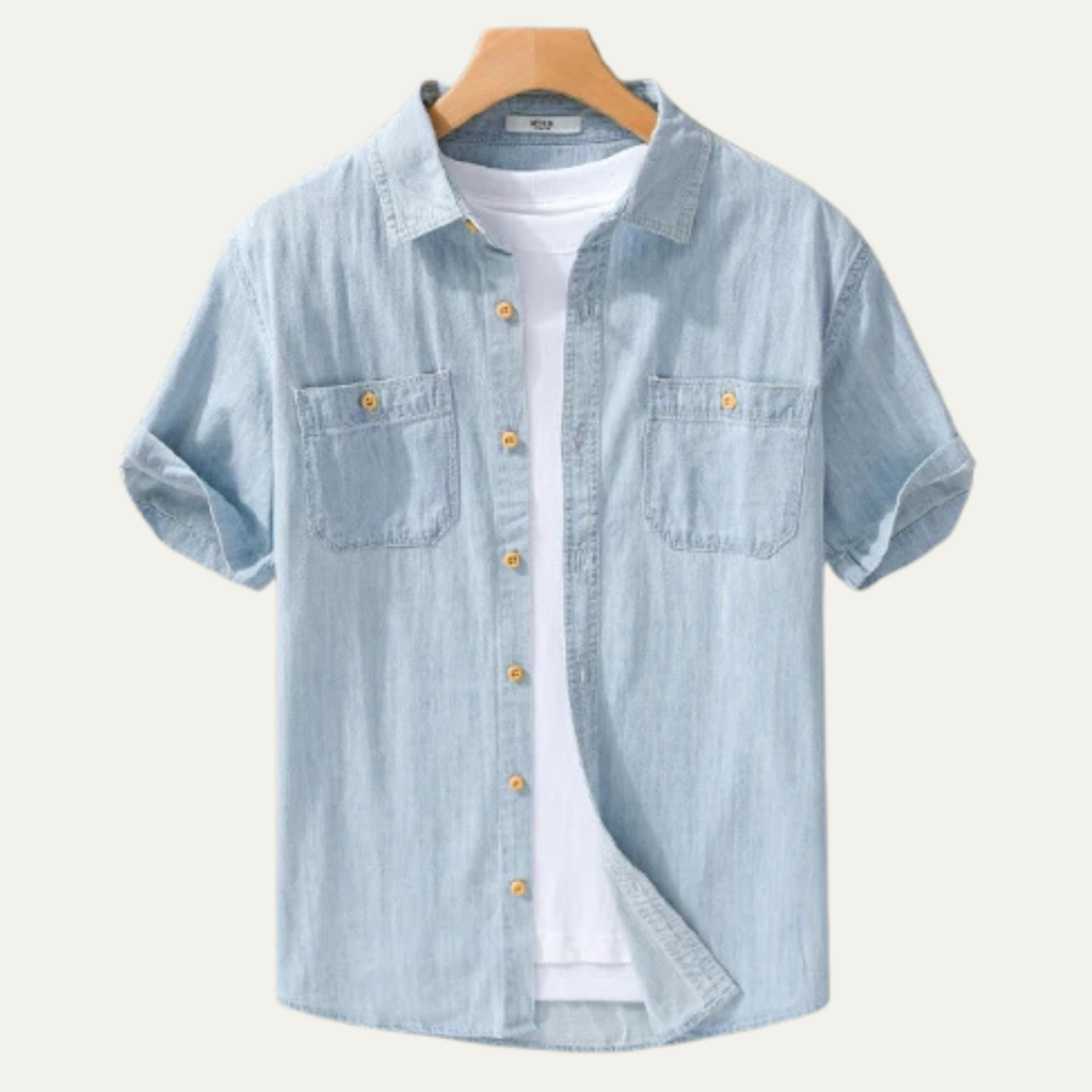 Dama Washington Jude men's casual denim shirt light blue short sleeve - view 4