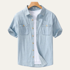 Dama Washington Jude men's casual denim shirt light blue short sleeve - view 4