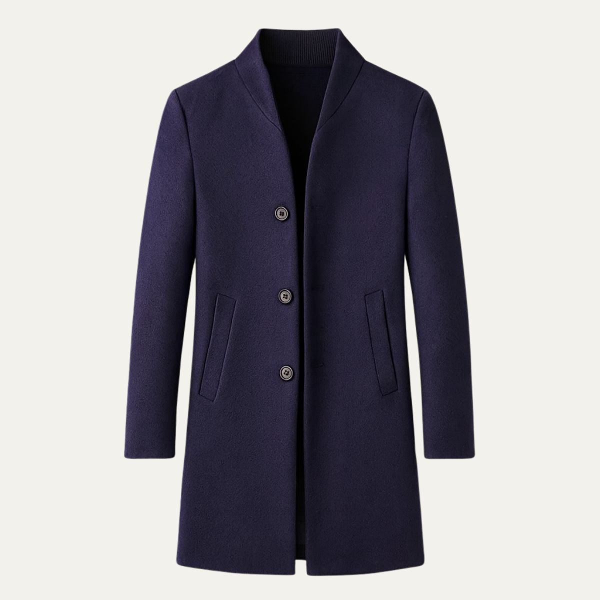 Voss | Men's Navy Wool Overcoat Button Front