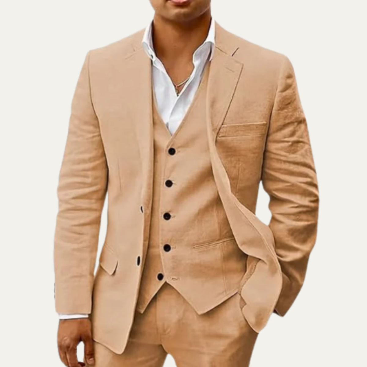 Tate | Men's Three Piece Suit Camel Tailored Blazer Vest Pants