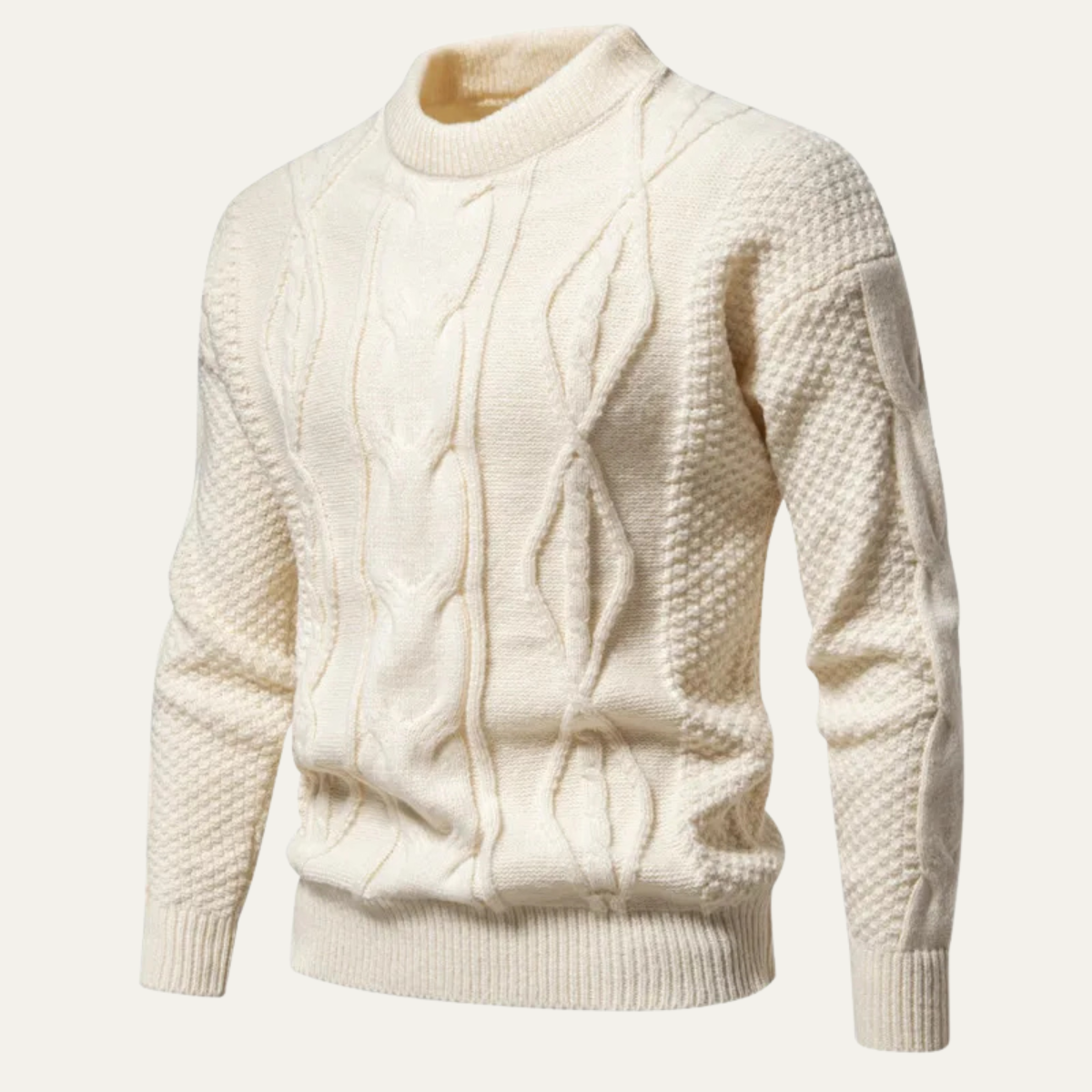 Jasper | Men's Cable Knit Sweater Cream Crew Neck
