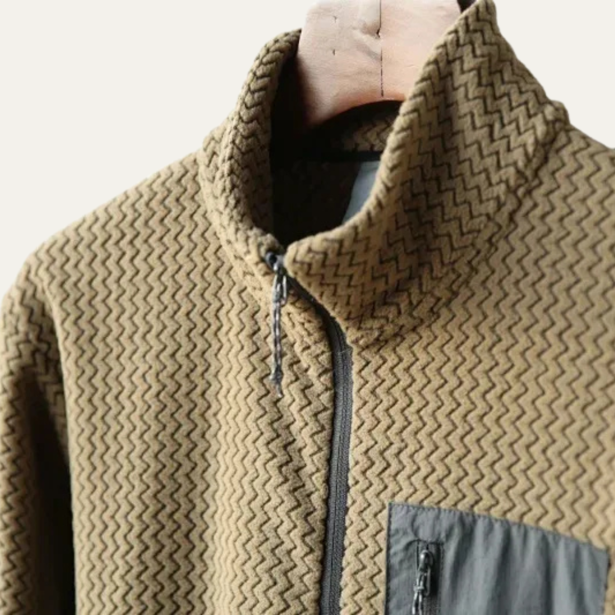 Noel | Men's Quarter Zip Sweater Tan Knit Chest Pocket