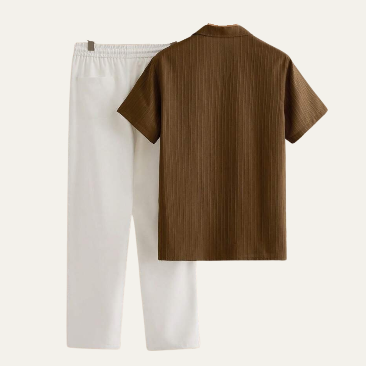 Luca | Men's Lounge Set Brown Shirt Cream Pants Short Sleeve