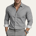 Dama Washington Callum men's pinstripe button up shirt gray white - front view