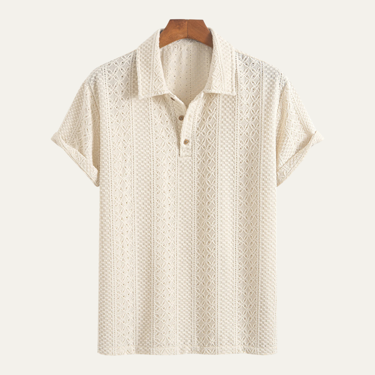 Axel | Men's Casual Jacquard Knit Polo Shirt Cream