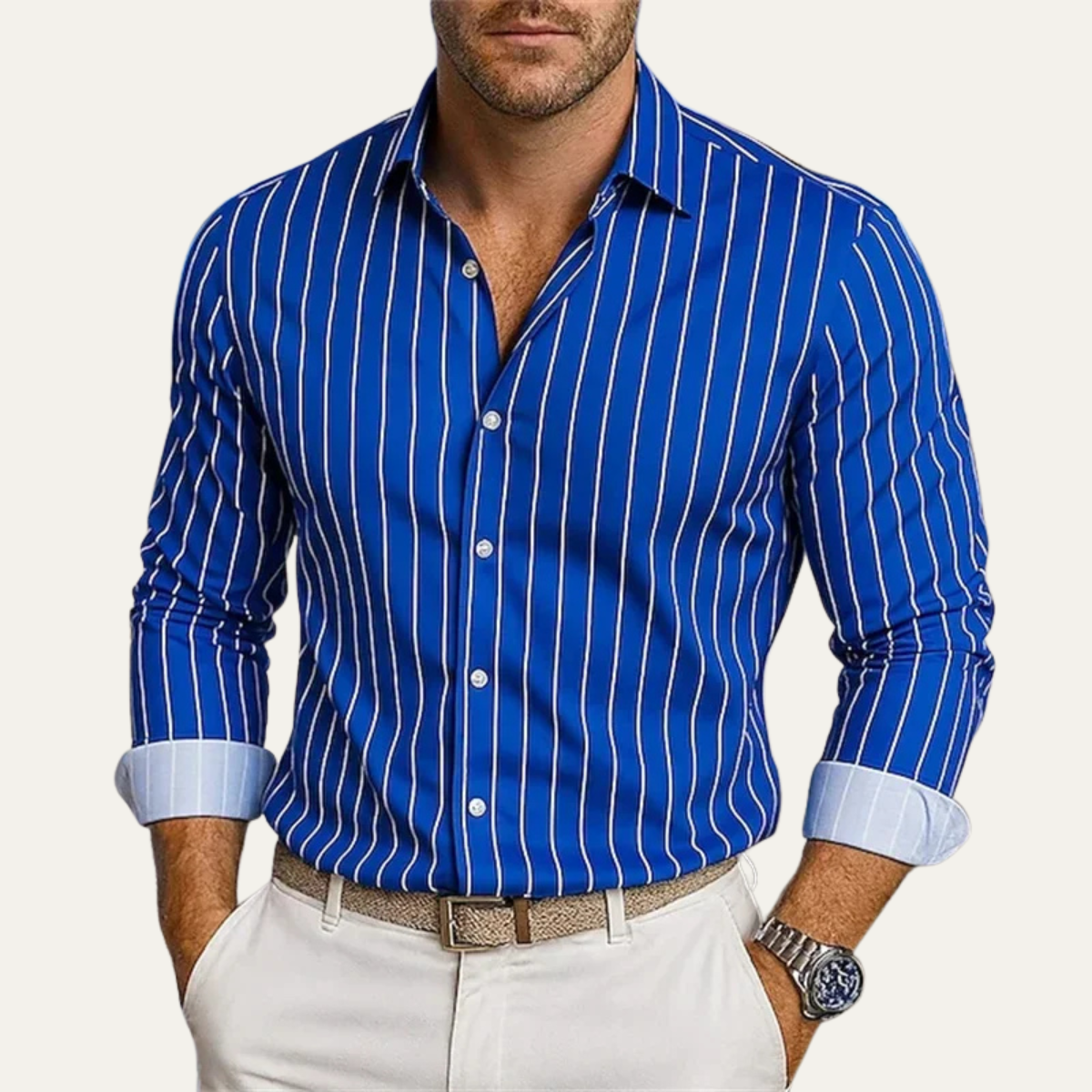 Callum | Men's Pinstripe Button Up Shirt Gray White