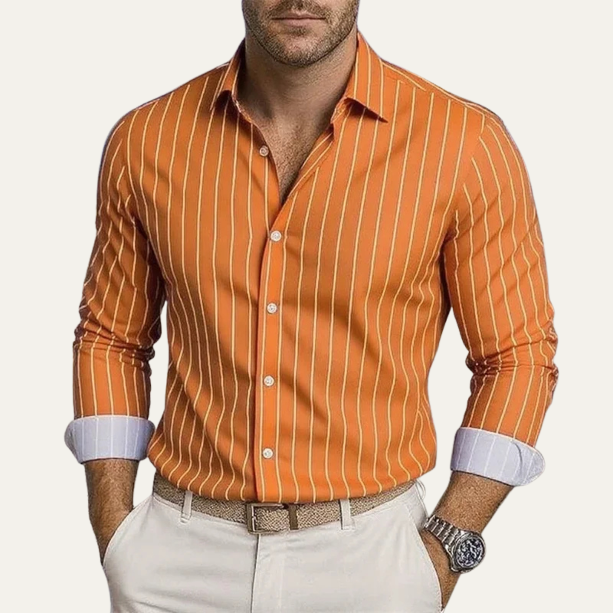 Callum | Men's Pinstripe Button Up Shirt Gray White