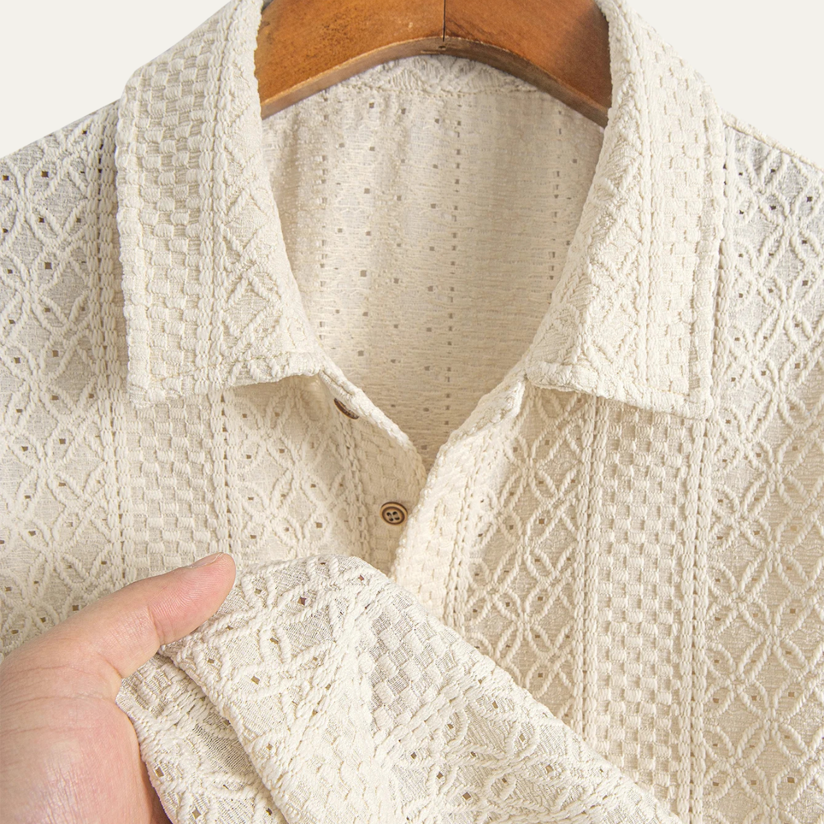 Axel | Men's Casual Jacquard Knit Polo Shirt Cream