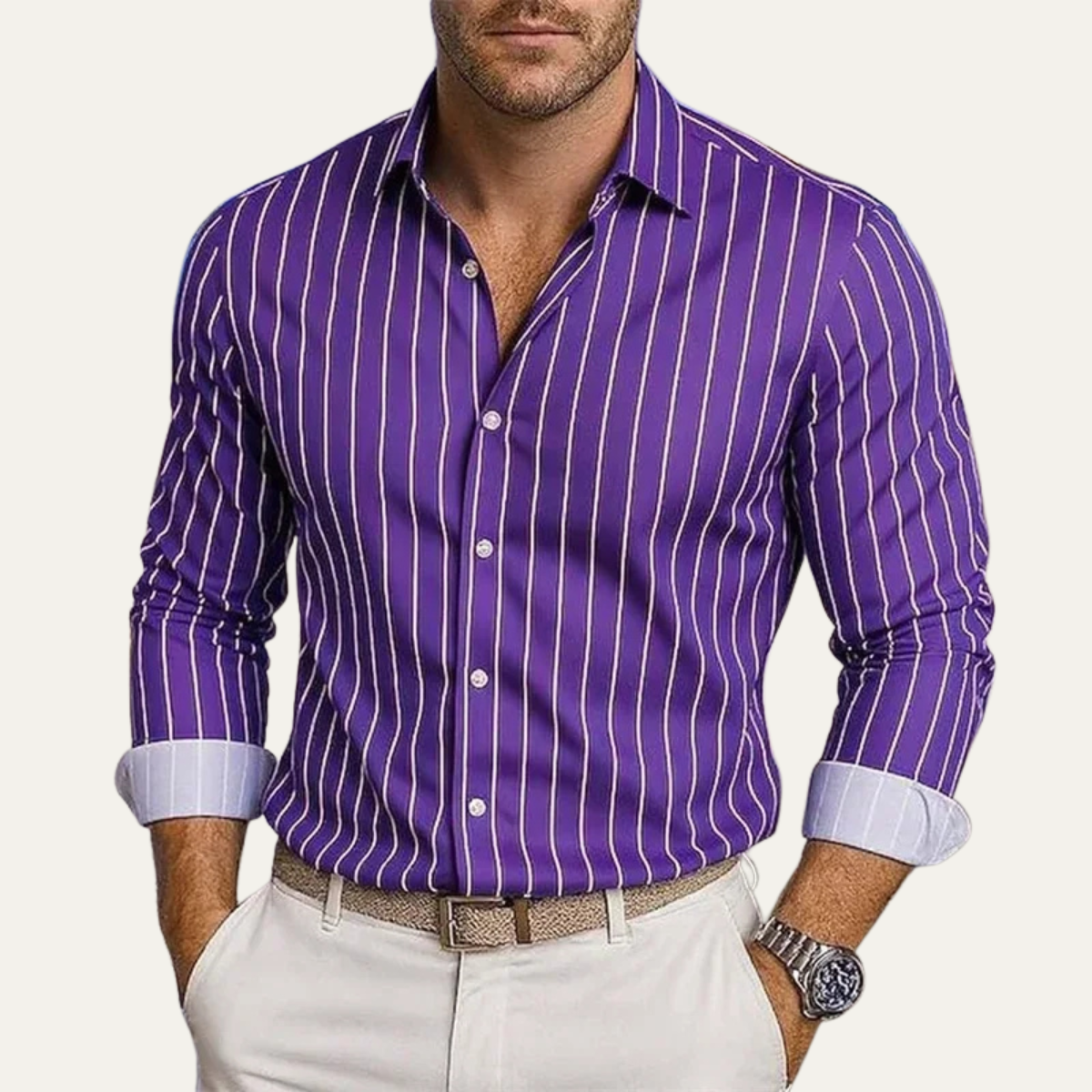 Kai | Men's Striped Button Down Shirt Black White Long Sleeve