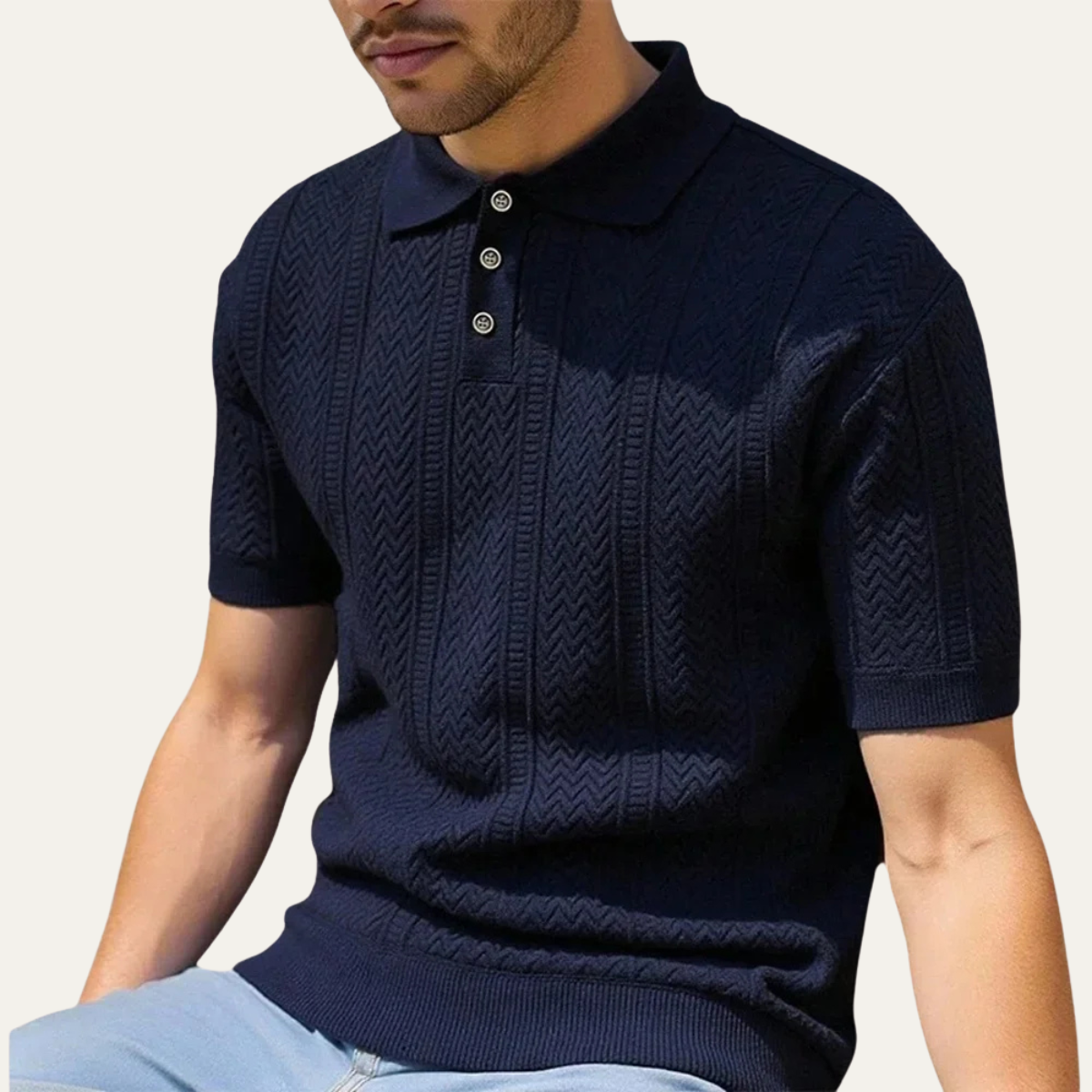 Axel | Men's Cable Knit Polo Shirt Forest Green