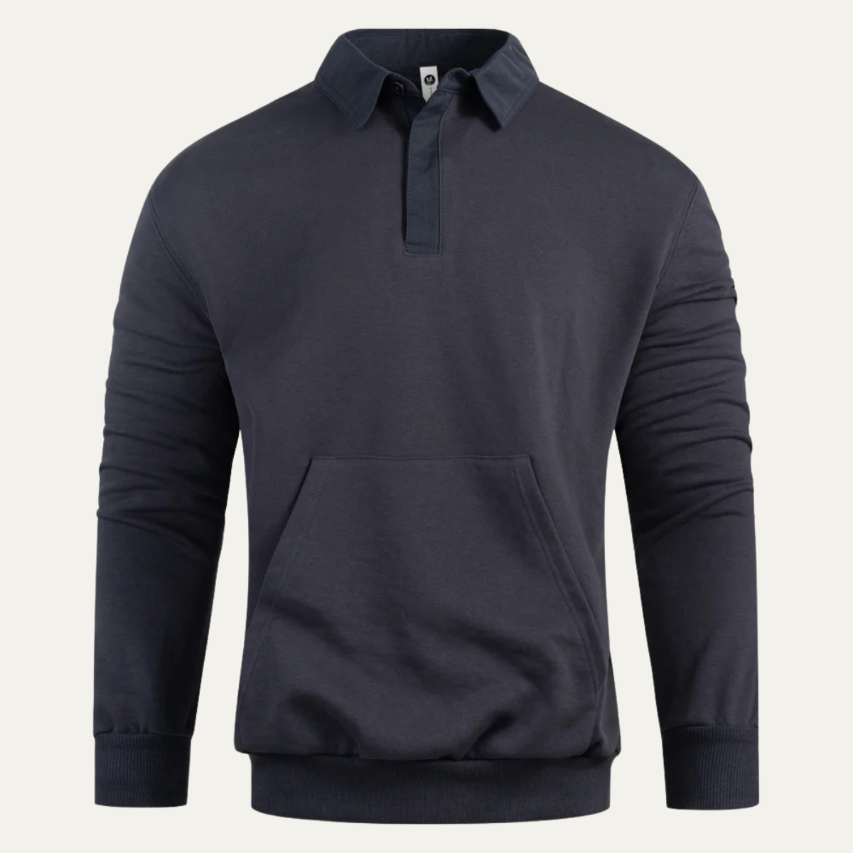 Bram | Men's Casual Polo Sweatshirt Cream Long Sleeve Front Pocket