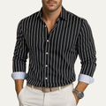 Dama Washington Kai men's striped button down shirt black white long sleeve - front view