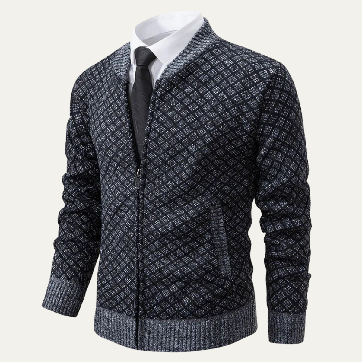 Axel | Men's Diamond Pattern Cardigan Gray Zip Up