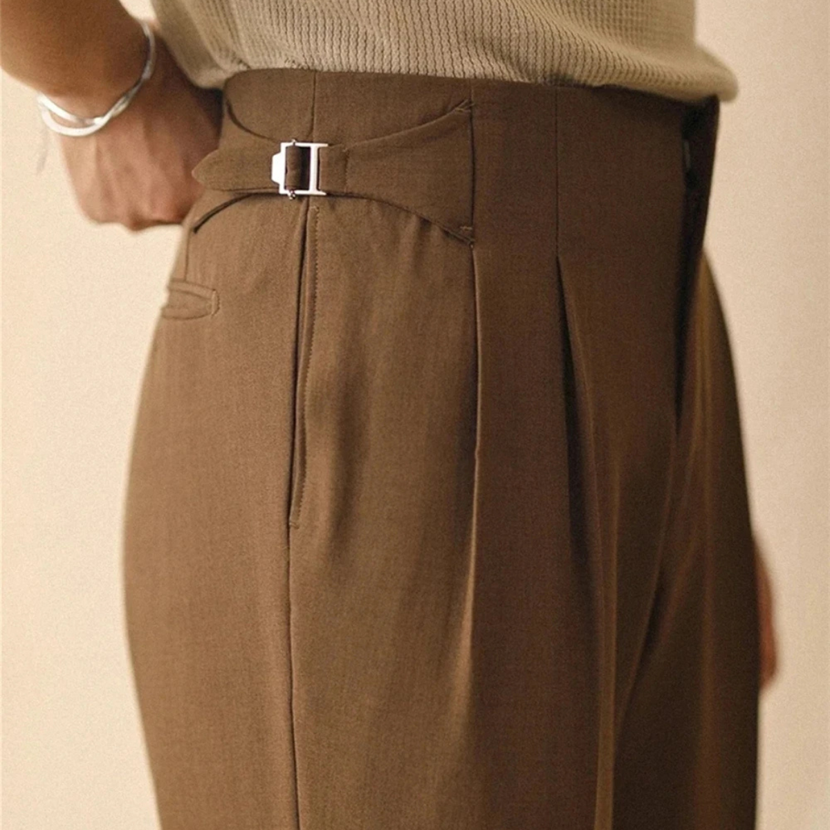 Beau | Men's Pleated Dress Pants Cream High Waist