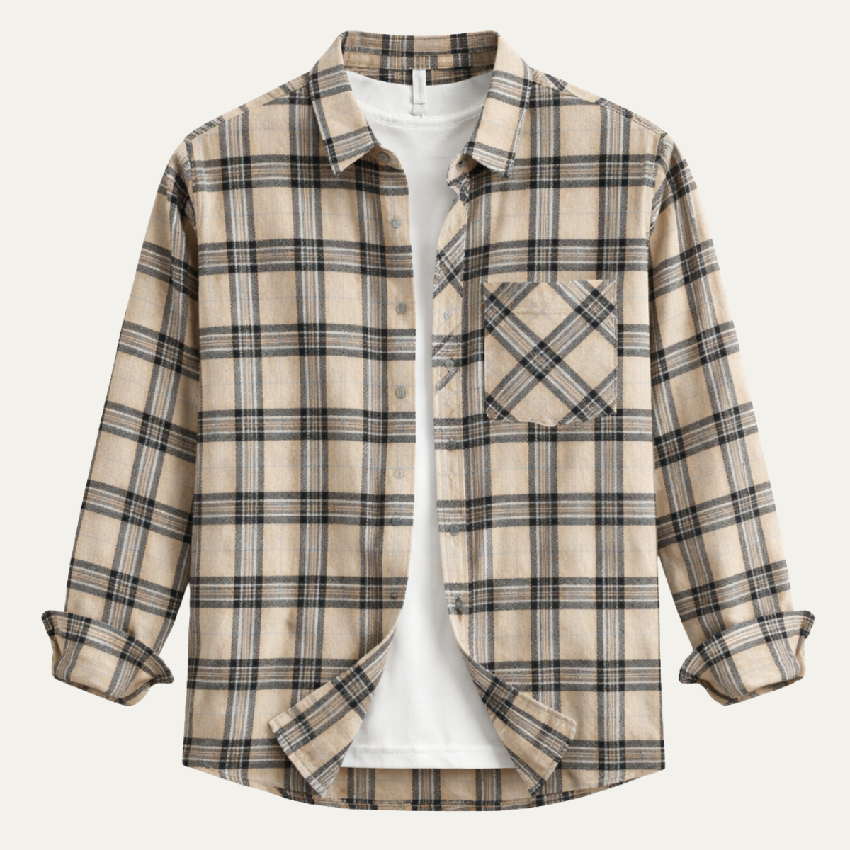 Ash | Men's Vintage Plaid Flannel Shirt Cream Black