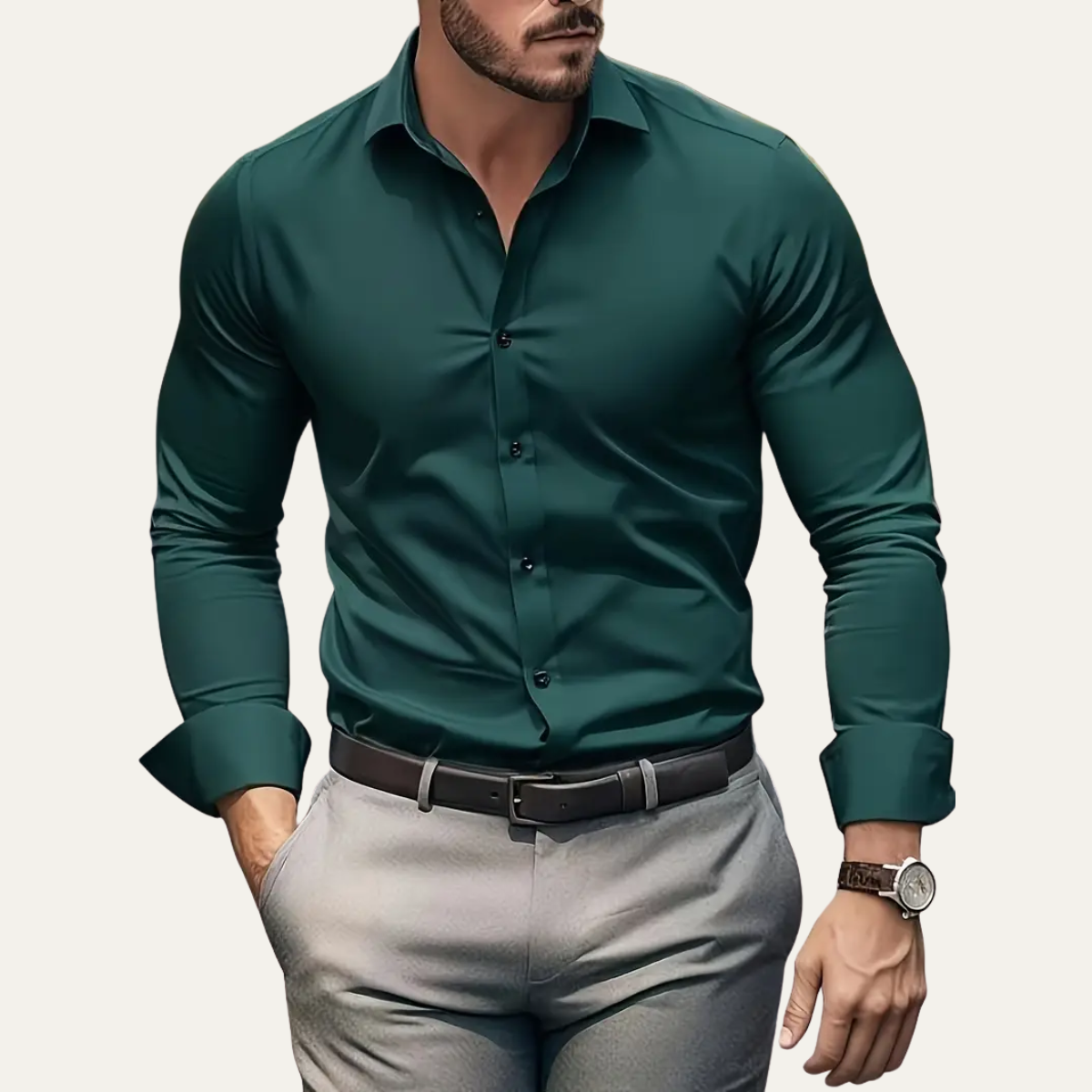 Callum | Men's Slim Fit Button Up Shirt Dark Green