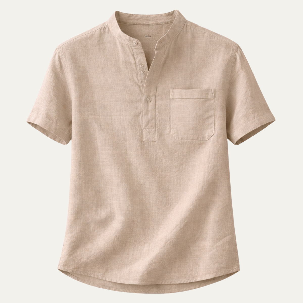 Rhys | Men's Casual Linen Henley Shirt Cream Short Sleeve
