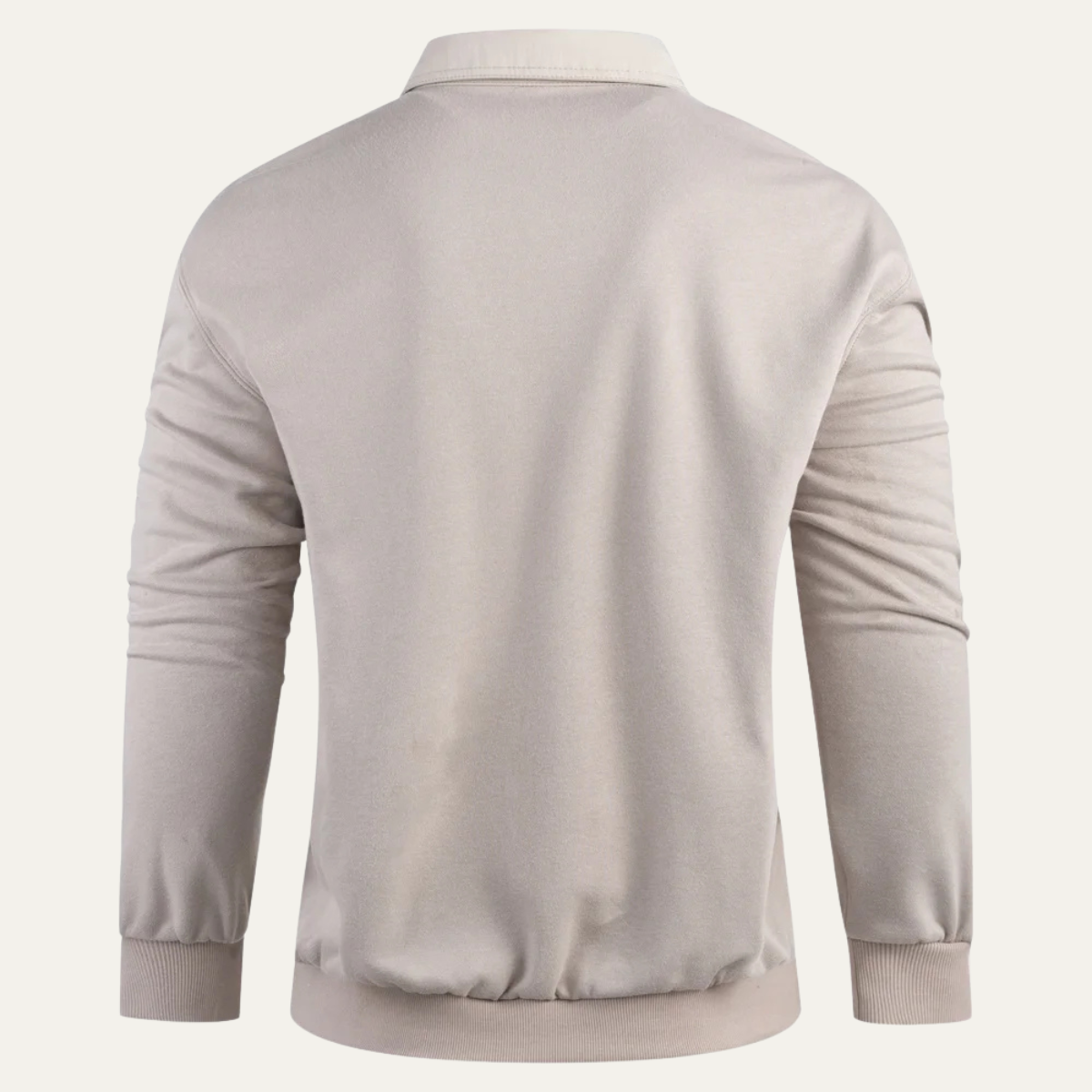 Bram | Men's Casual Polo Sweatshirt Cream Long Sleeve Front Pocket