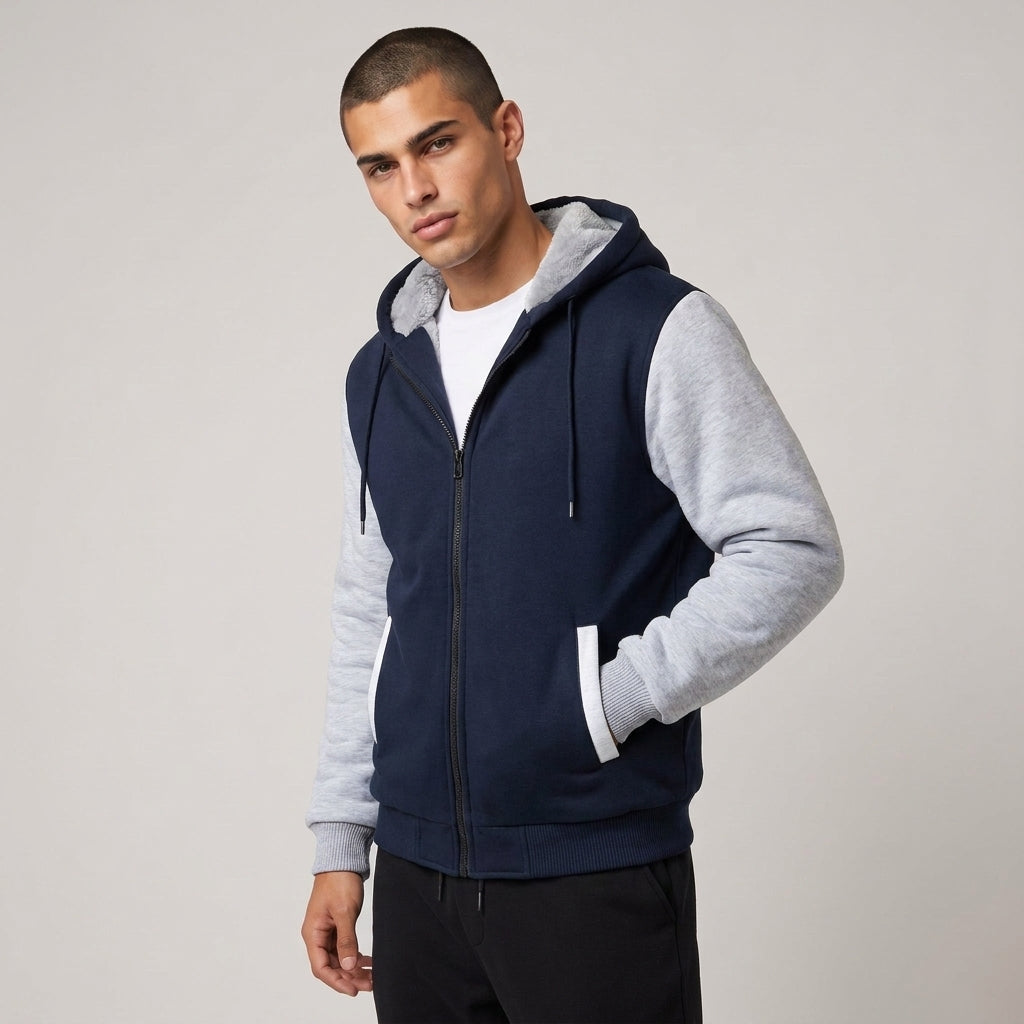 Dama Washington Bash fleece lined zip up hoodie Dark Blue - model front view