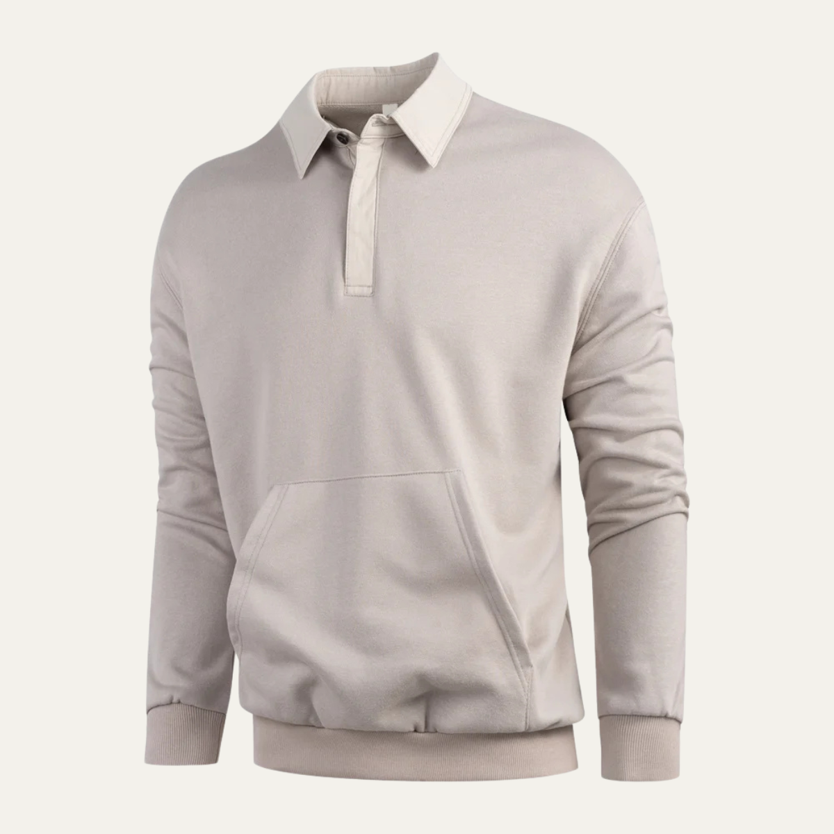 Bram | Men's Casual Polo Sweatshirt Cream Long Sleeve Front Pocket