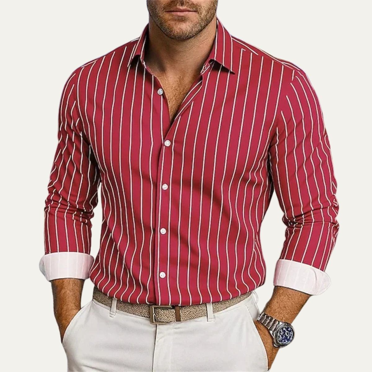 Kai | Men's Striped Button Down Shirt Black White Long Sleeve
