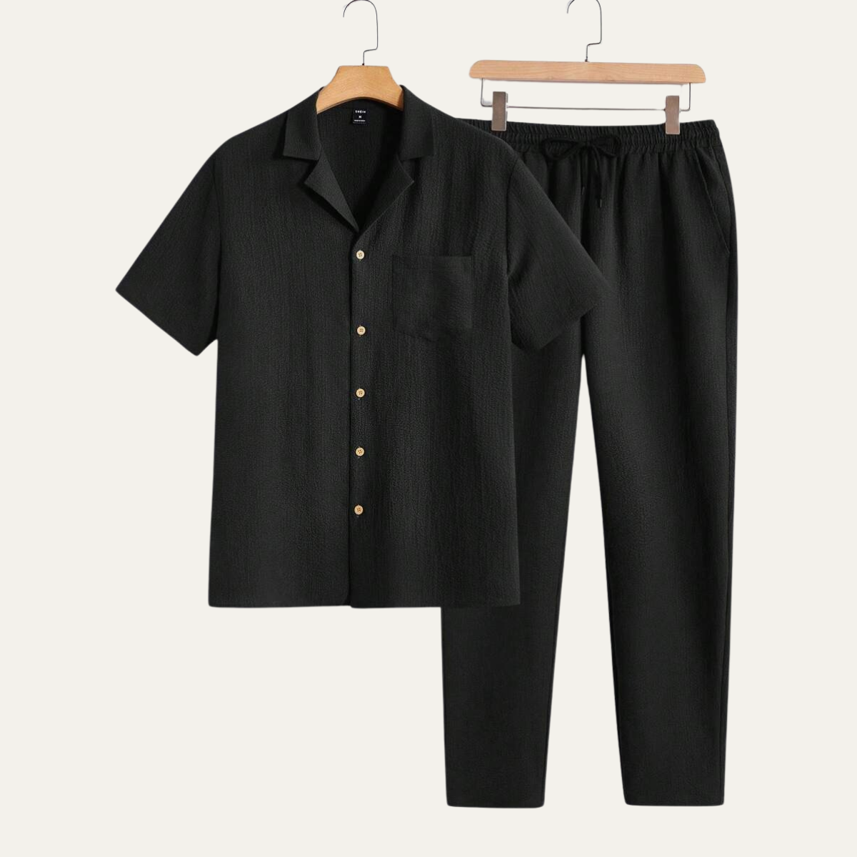 Blake | Men's Camp Collar Shirt Black Linen Short Sleeve
