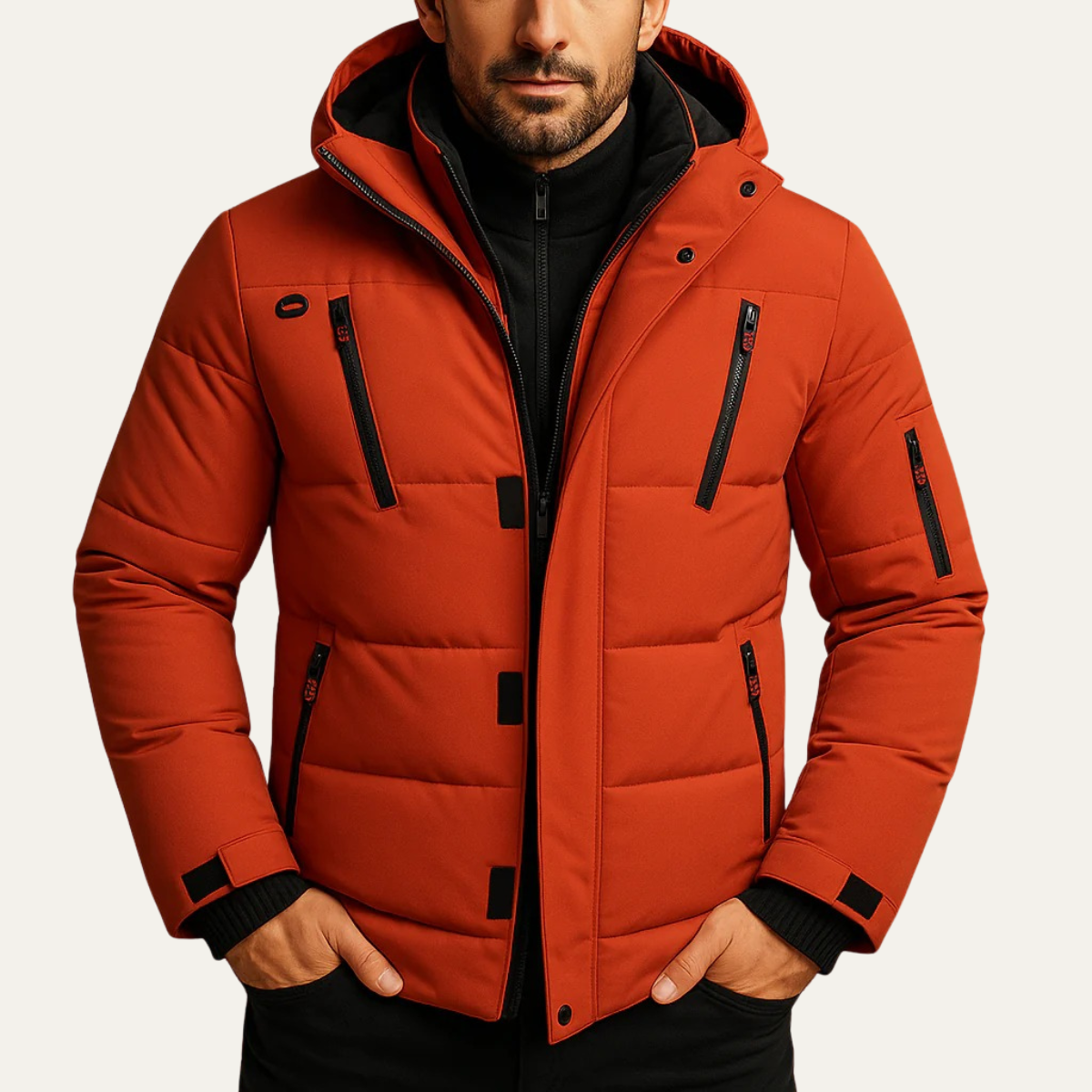 Kai | Men's Puffer Jacket Hooded Gray Quilted Winter Warm