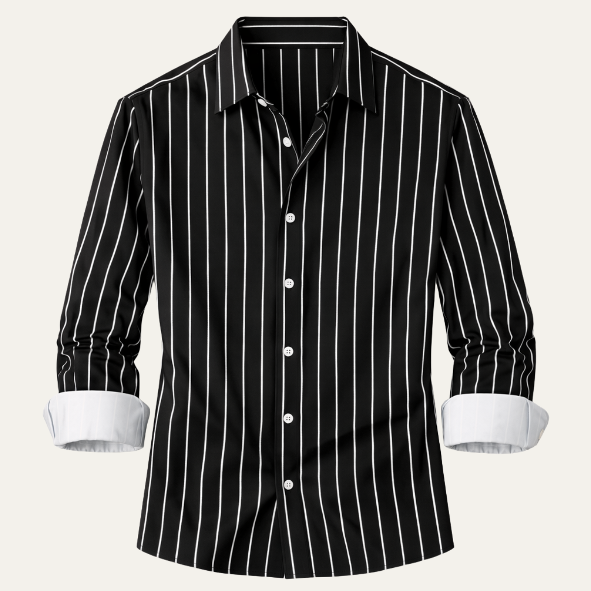Kai | Men's Striped Button Down Shirt Black White Long Sleeve