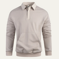 Dama Washington Bram men's casual polo sweatshirt cream long sleeve front pocket - front view