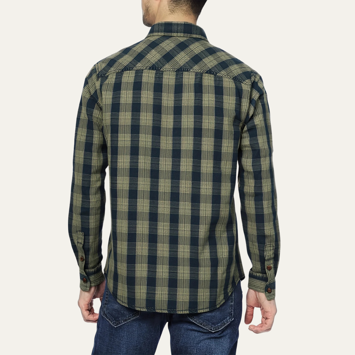 Kai | Men's Flannel Shirt Navy Cream Plaid Long Sleeve