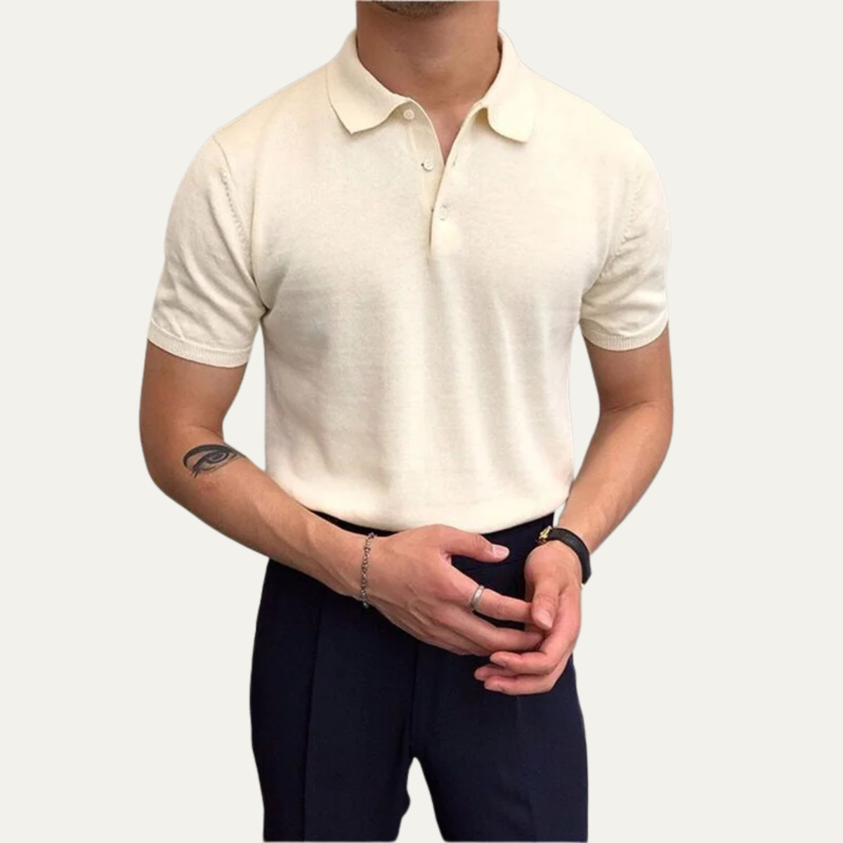 Bram | Men's Polo Shirt Cream Short Sleeve Knit