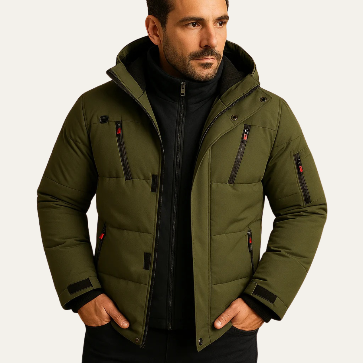 Kai | Men's Puffer Jacket Hooded Gray Quilted Winter Warm