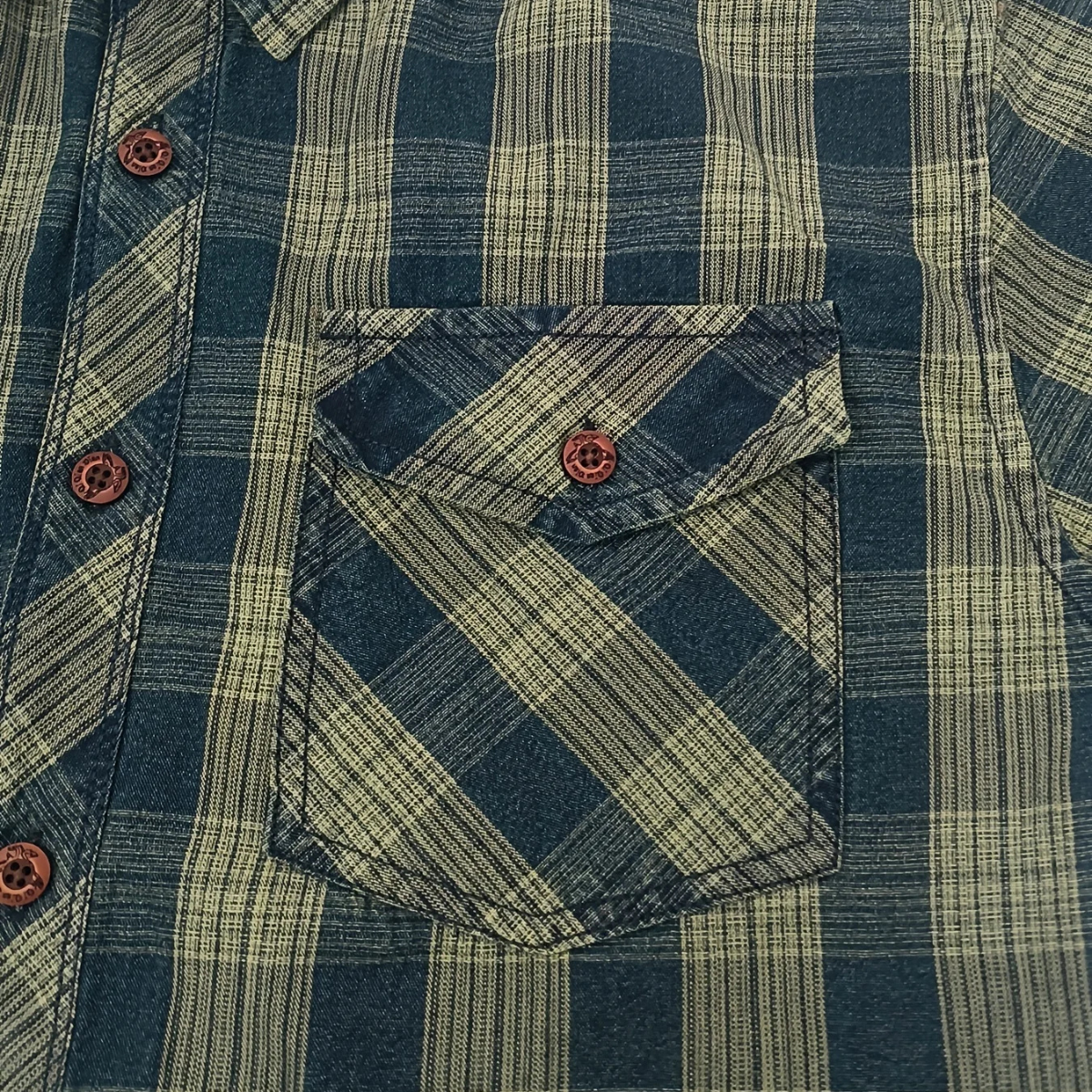Kai | Men's Flannel Shirt Navy Cream Plaid Long Sleeve