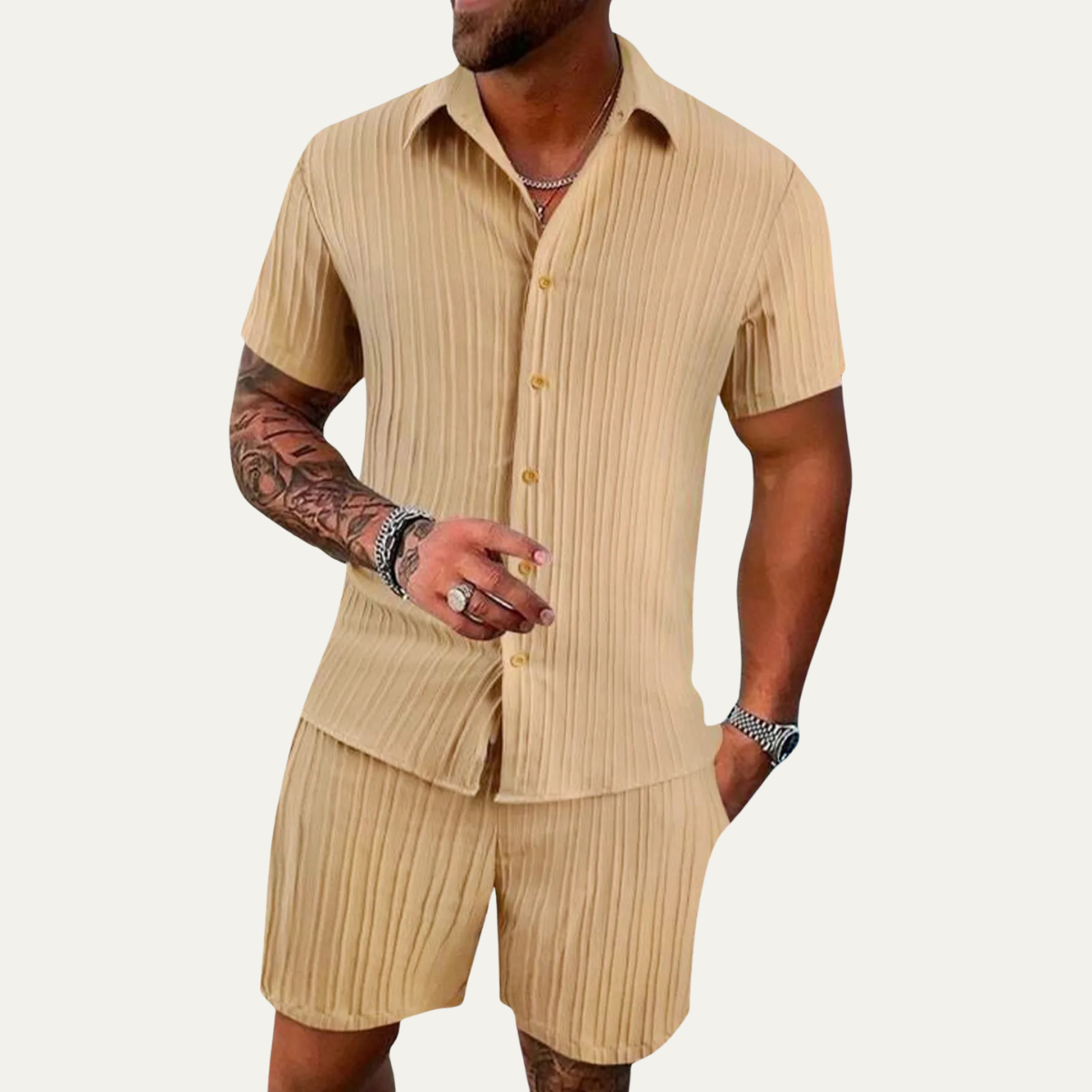 Axel | Men's Sweatsuit Gray Ribbed Short Sleeve Casual