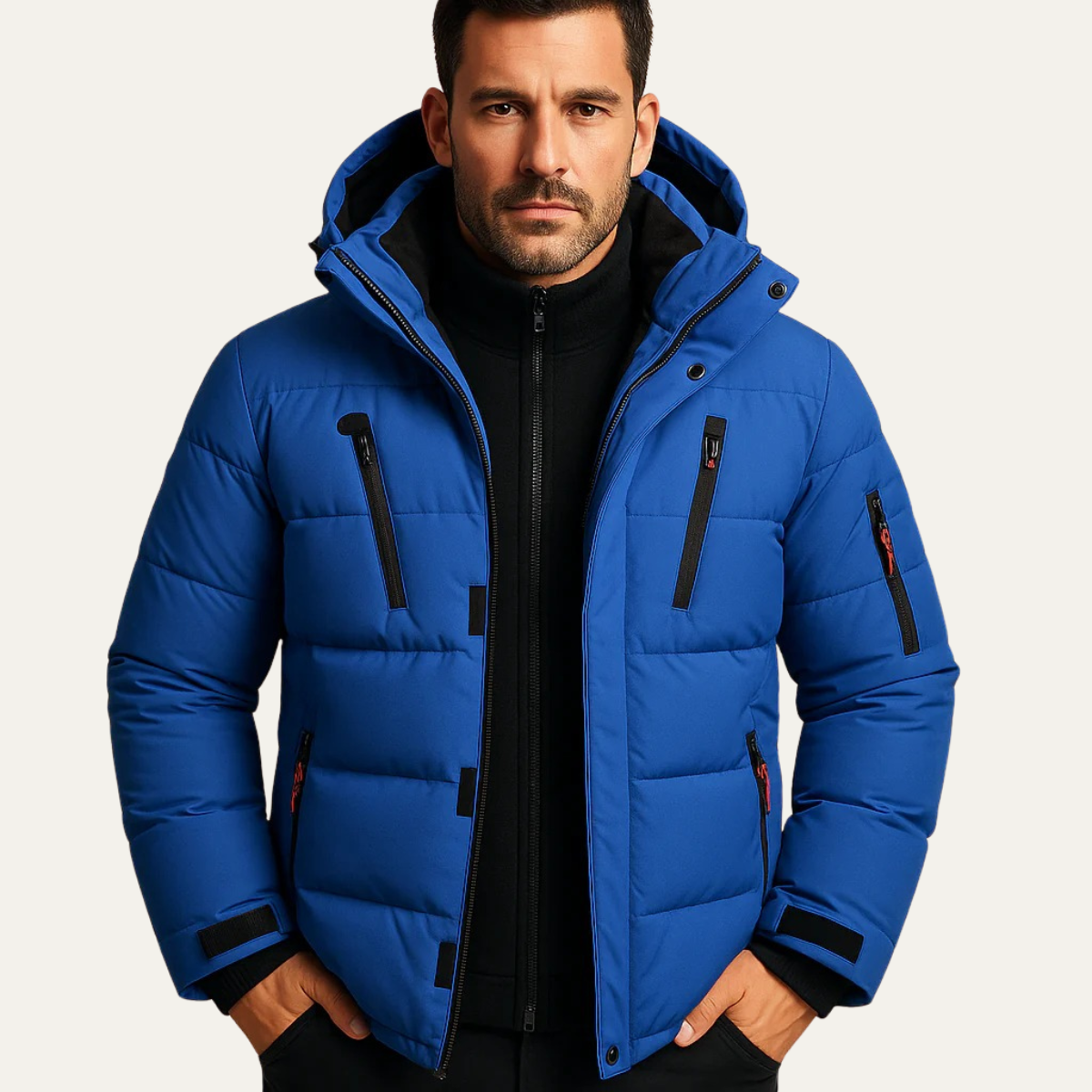 Kai | Men's Puffer Jacket Hooded Gray Quilted Winter Warm