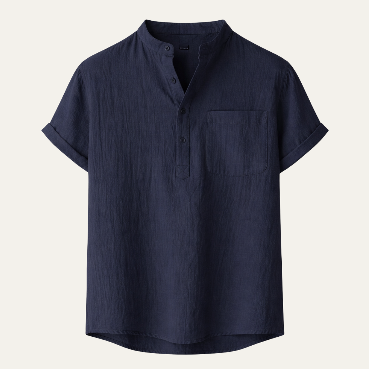 Luca | Men's Henley Shirt Navy Short Sleeve Casual Cotton Linen