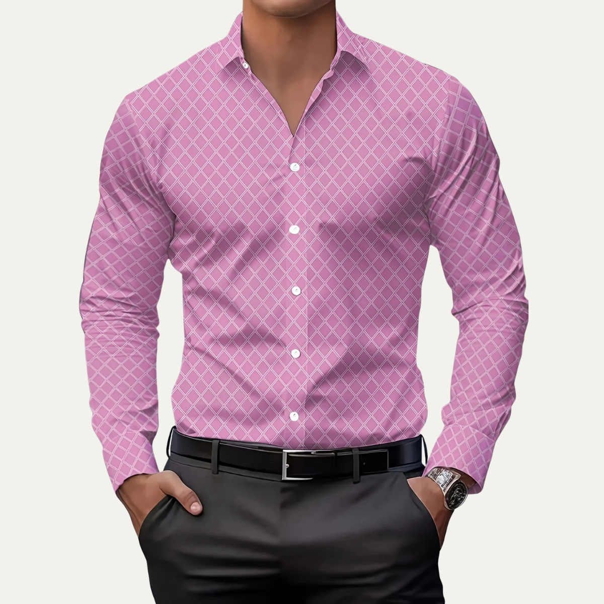 Ezra | Men's Geometric Print Button Up Shirt Black White