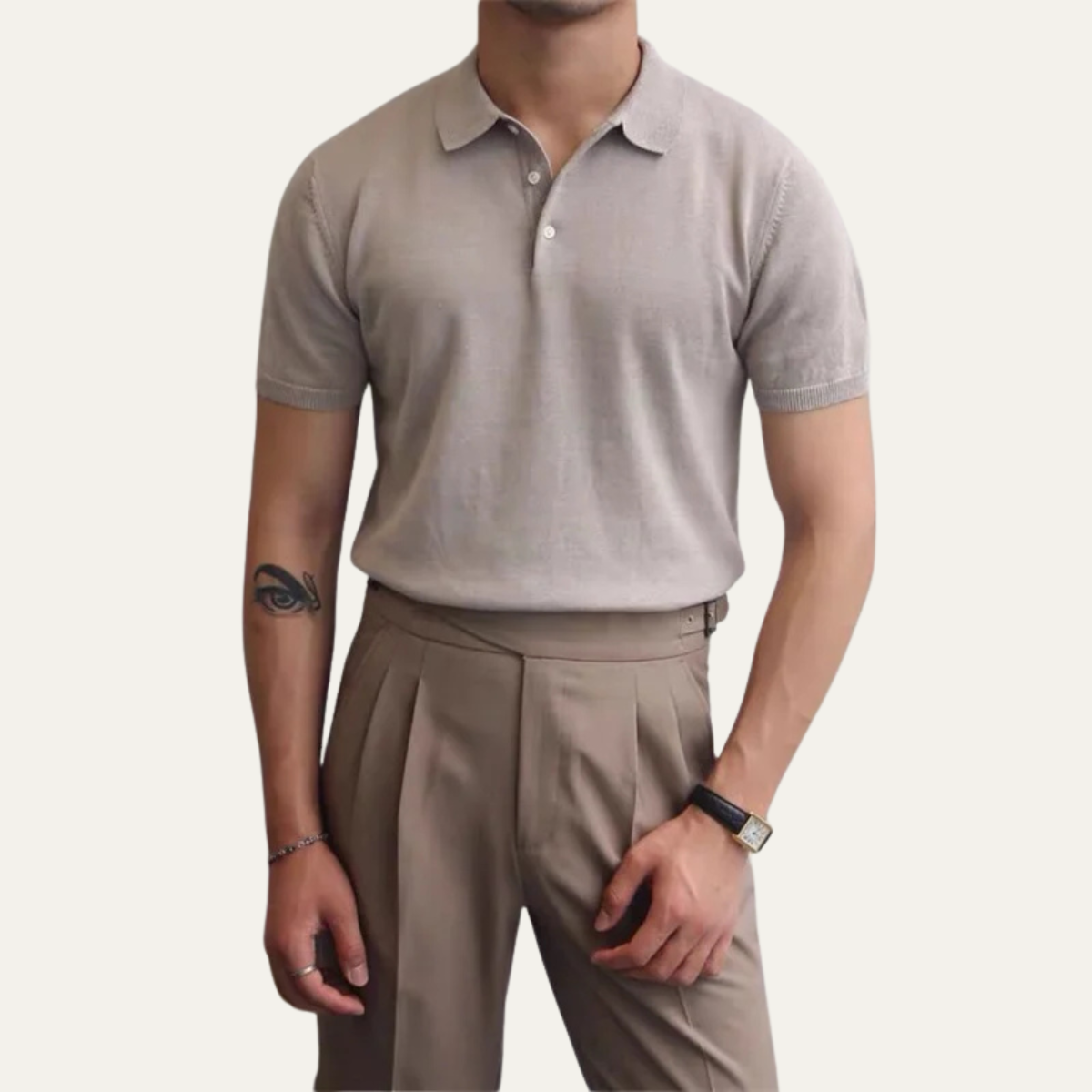 Bram | Men's Polo Shirt Cream Short Sleeve Knit