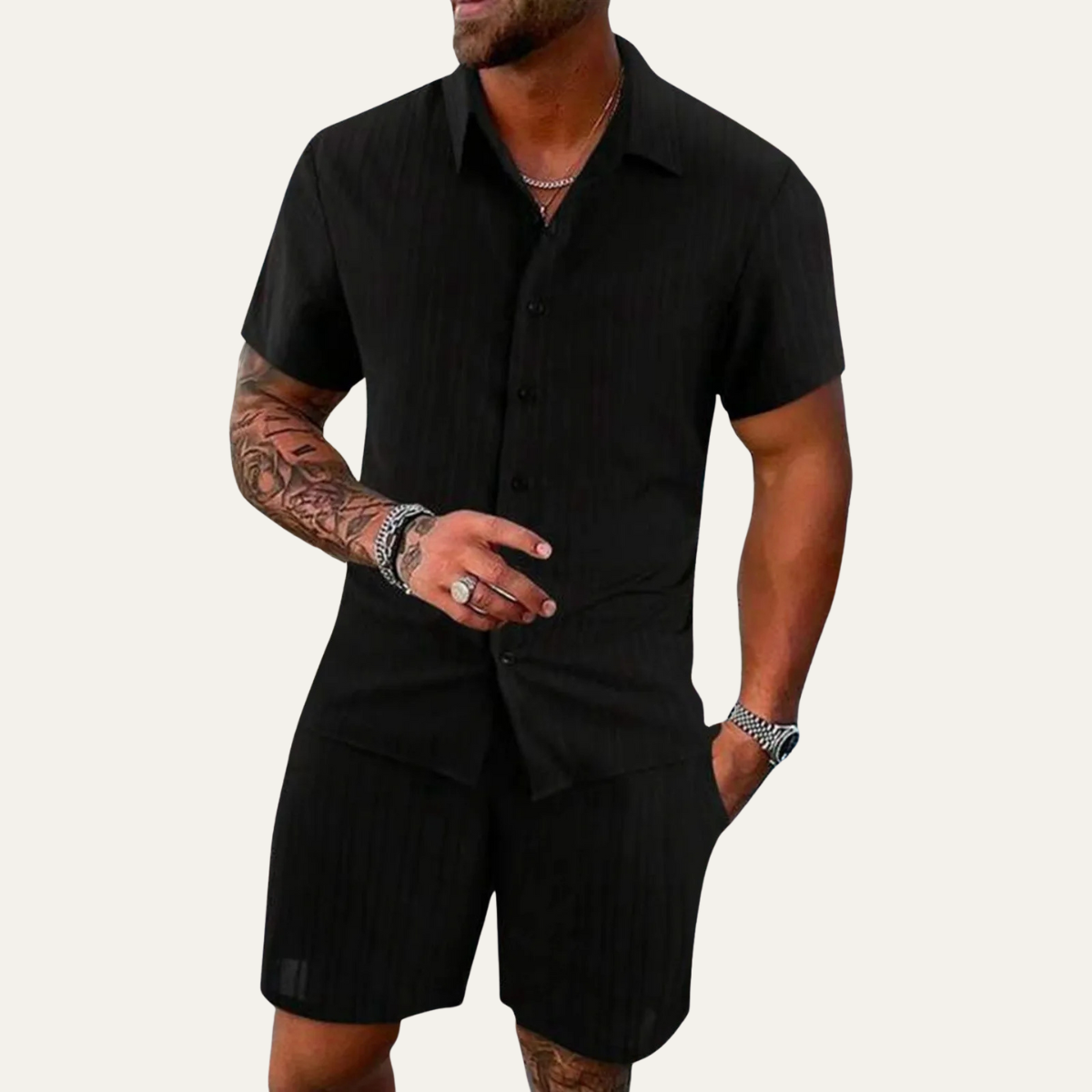 Axel | Men's Sweatsuit Gray Ribbed Short Sleeve Casual