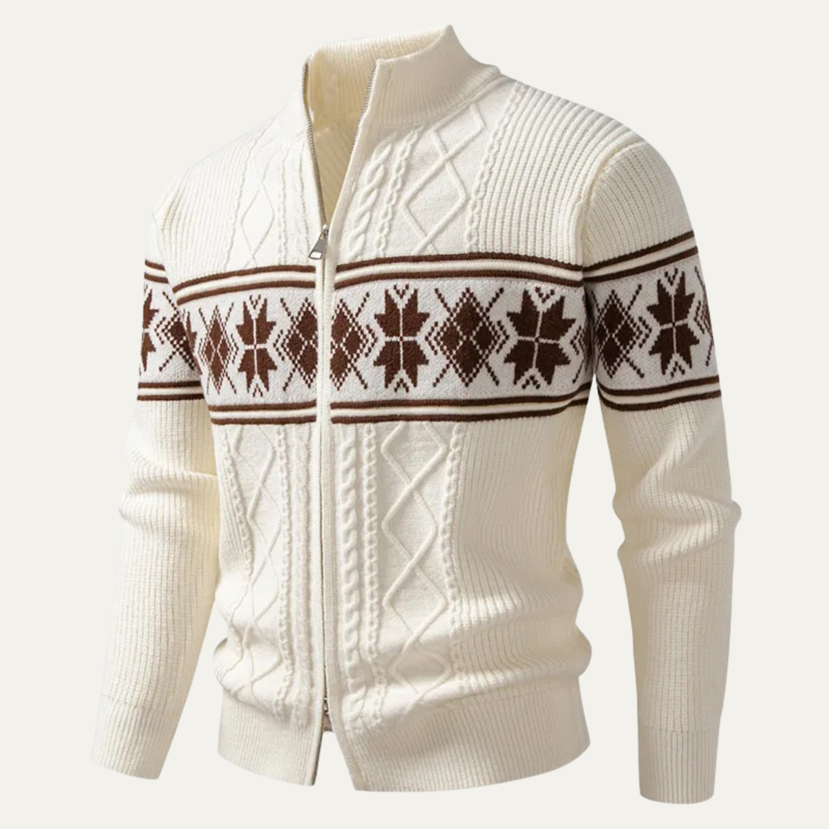 Axel | Men's Cable Knit Zip Up Cardigan Black Nordic Pattern