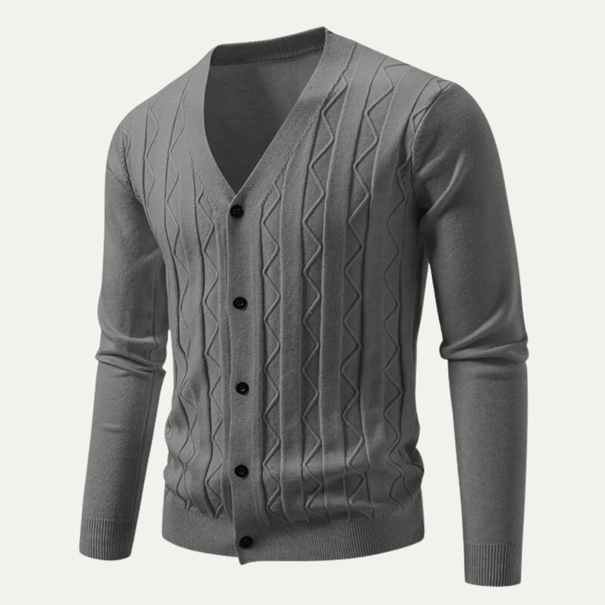 Axel | Men's V Neck Cardigan Sweater Gray Cable Knit Button Front