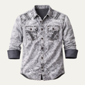 Dama Washington Callum men's vintage acid wash denim shirt gray - front view